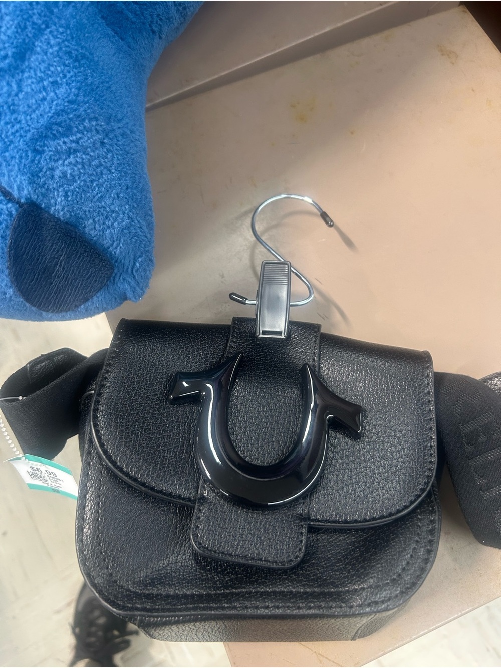 True Religion Black Mini Crossbody Belt Bag with Glossy Horseshoe